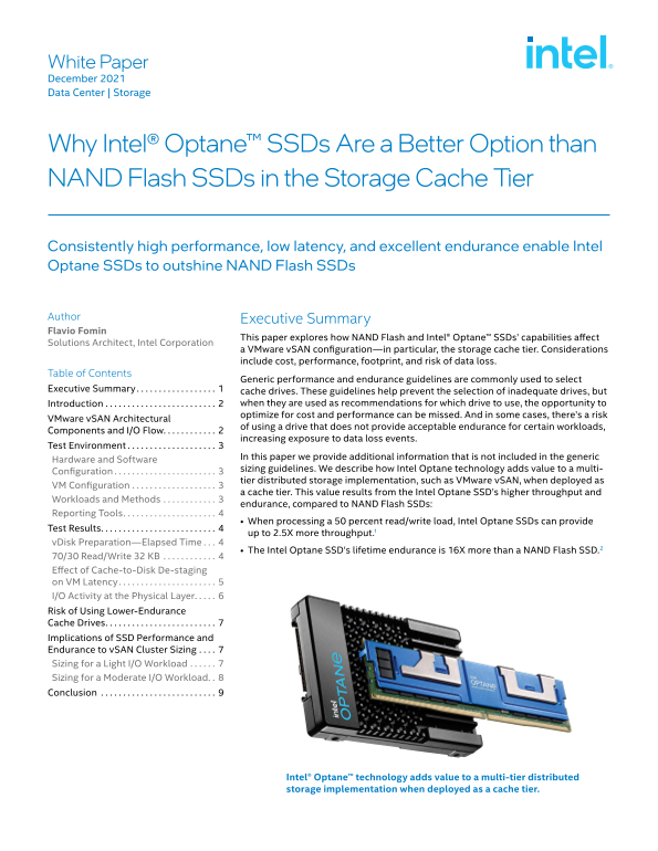 Intel White Paper Why Intel® Optane™ SSD Is a Better Choice Than NAND Flash SSD in Storage Cache Tier - Page 1