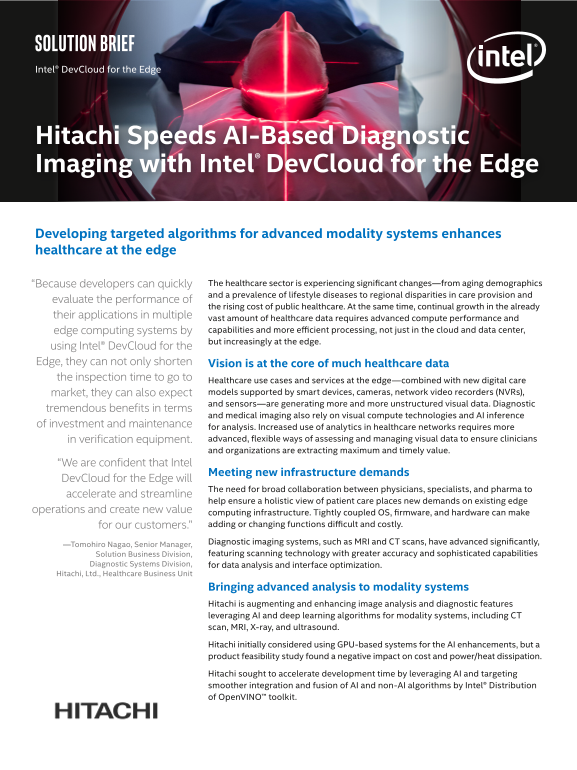 Intel White Paper on AI-Based Diagnostic Imaging with Hitachi and Intel® DevCloud - Page 1