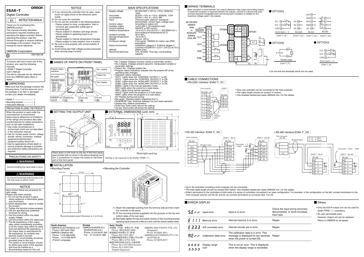 OMRON Timer Counter Digital Controller E5AK E5AK-T Instruction Manual (ENG JPN) - Page 1