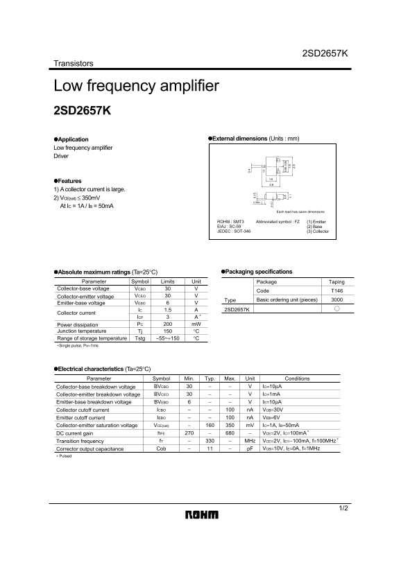ROHM 2SD2657K Product Specifications and User Guide - Page 1