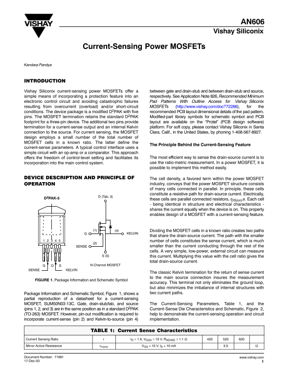 Vishay AN606 Data Sheet - Page 1