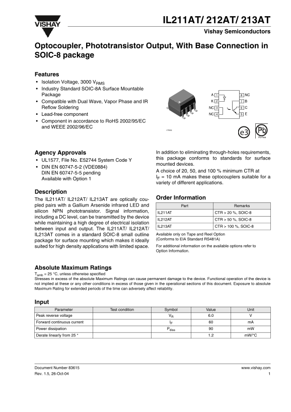 Vishay IL211AT 212AT 213AT Specifications and User Guide - Page 1