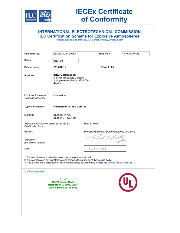 IDEC EF1A (International IEC Ex) Specifications - Page 1
