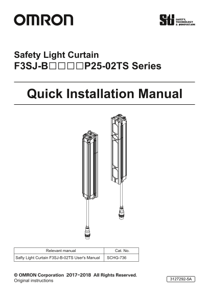 OMRON Safety Product F39-TC5 Safety Light Curtain F3SJ Series F3SJ-B[][][][]P25-02TS Series Safety Light Curtain Quick Installation Manual (ENG JPN) - Page 1