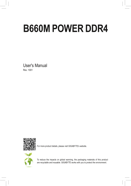 Gigabyte Motherboard B660M POWER DDR4 (rev.1.0) User Manual - English (version 1001) - Page 1