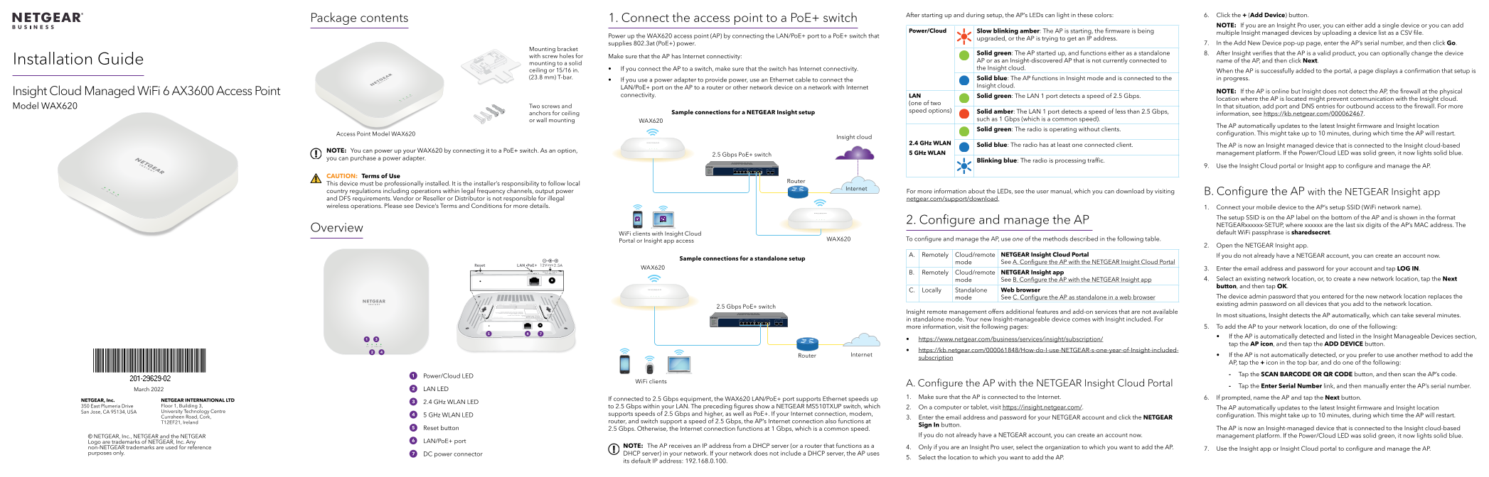 Netgear WAX620 - Insight Managed WiFi 6 AX3600 Dual Band Multi-Gig Access Point Installation Guide - Page 1