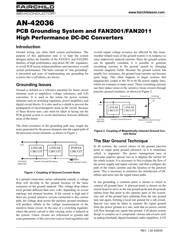 Fairchild PCB Grounding System and FAN2001 - High Performance DC-DC Converters Data Manual - Page 1