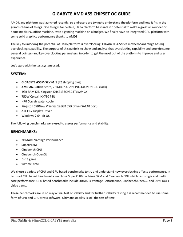 Gigabyte AMD A55 Chipset Overclocking Guide Owner's Manual - Page 1