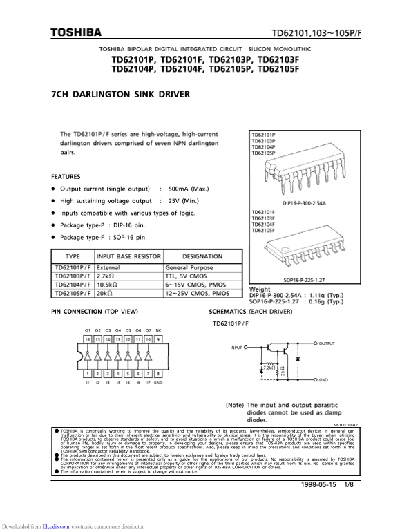 Toshiba TD62101,103~105P F User's Manual - Page 1