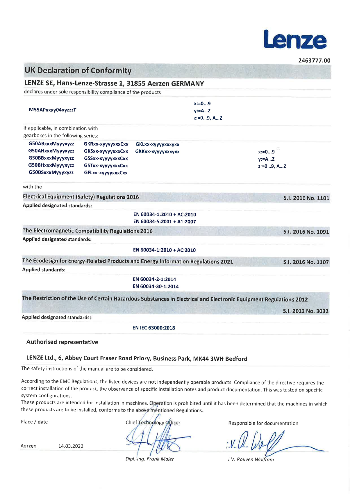 Lenze Motors-ACm5x0-X Three-Phase AC Motors (Gen. A) m550-P Three-Phase AC Motors (Gen. A) UKCA Geared Motor_M55AP_EN - Page 1