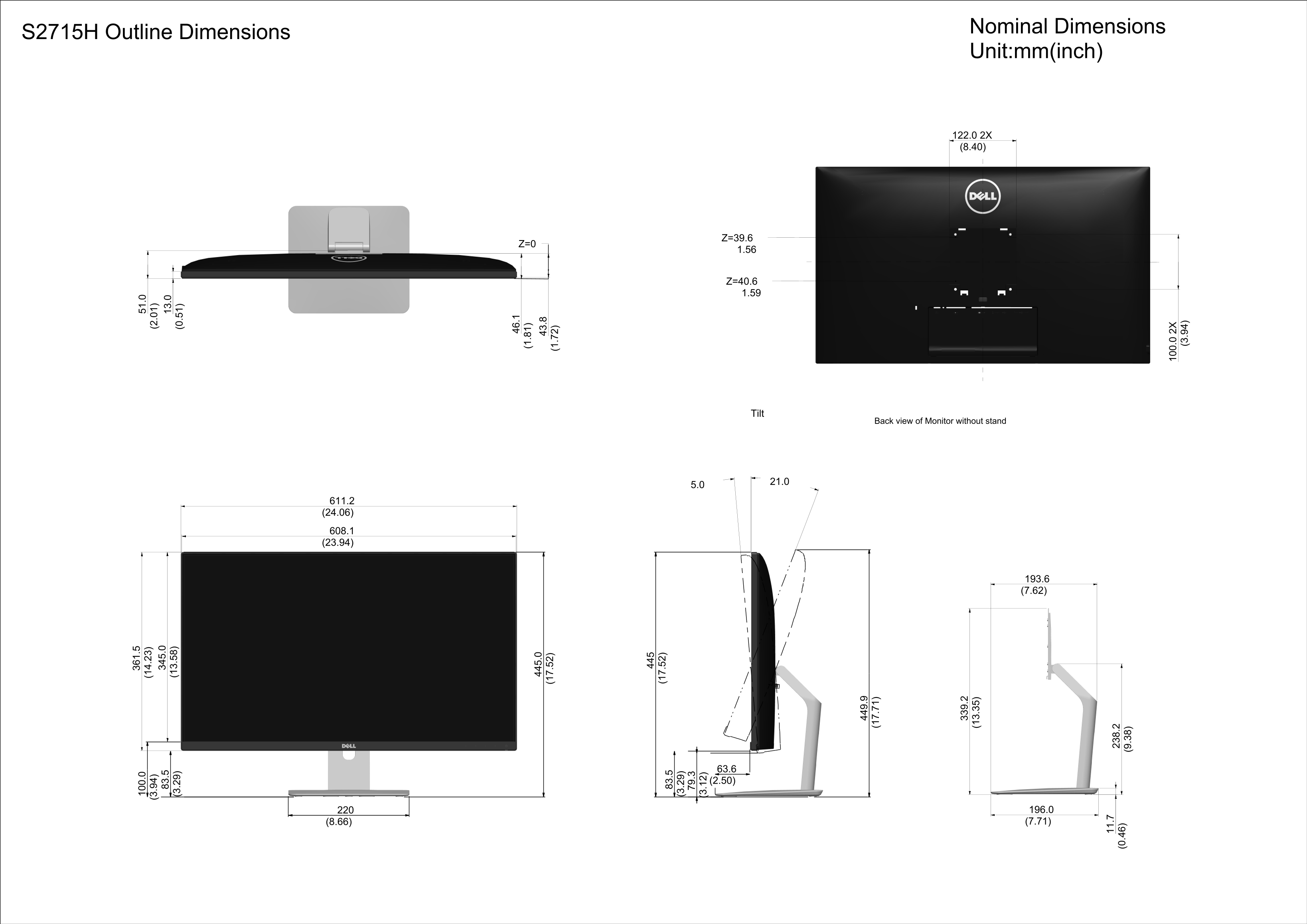 Dell S2715H Outline Guide Specification User Guide - Page 1