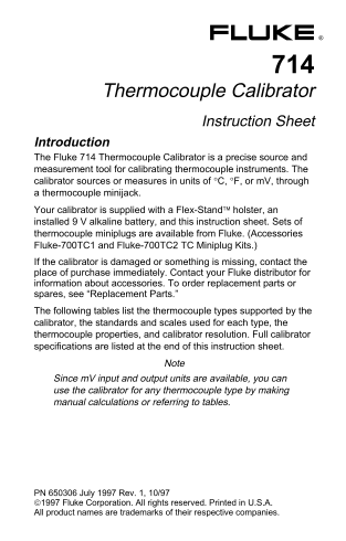 Fluke 712 RTD Process Calibrator 714 - Page 1