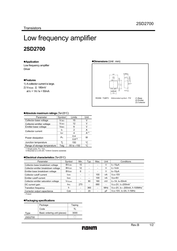 ROHM 2SD2700 User Guide - Page 1