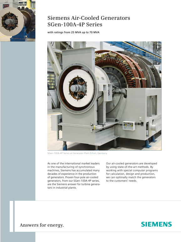 Siemens Air-Cooled Generators SGen-100A-4P Series Owner's Manual and User Guide - Page 1