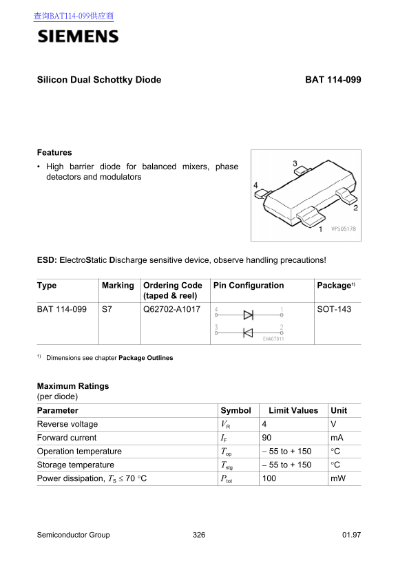 Siemens BAT 114-099 Data Sheet - Page 1