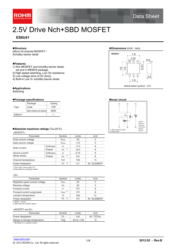 ROHM ES6U41 Data Sheet - Page 1