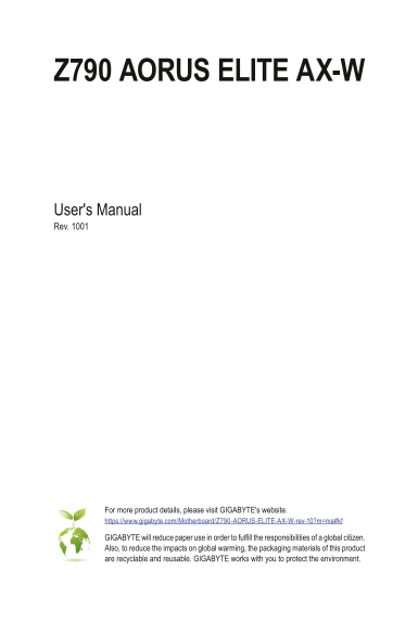 Z790 AORUS ELITE AX-W User Manual English (Version 1001) - Page 1