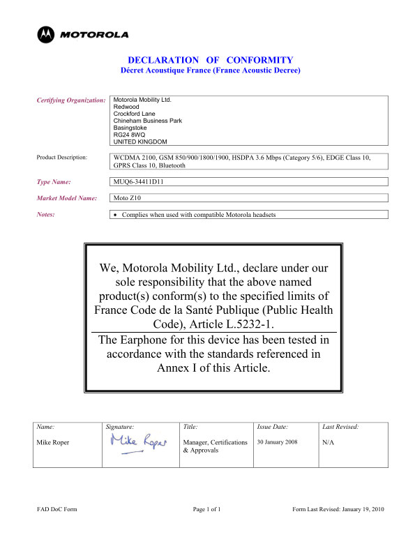 MOTOROLA MUQ6-34411D11 Data Sheet - Page 1