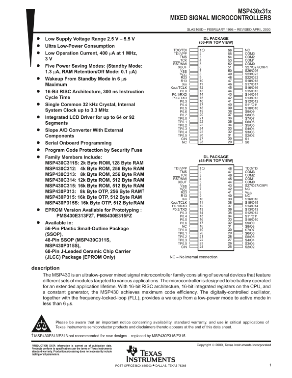 Texas Instruments MSP430x31x User's Manual - Page 1