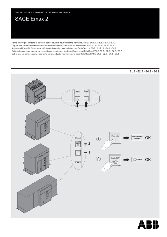 ABB Copper and Cable for Current Sensor for External Neutral Conductor for ReliaGear LV SG E1.2 - E2.2 - E4.2 - E6.2 Manual - Page 1