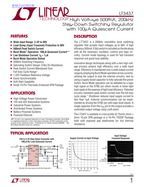 LINEAR LT3437 Data Sheet / User Manual - Page 1