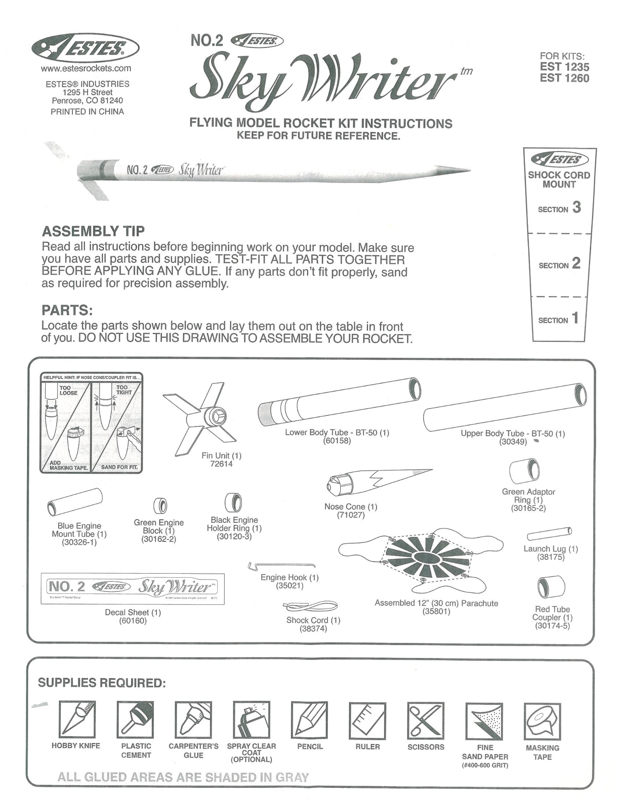 ESTES Sky Writer User Manual - Page 1