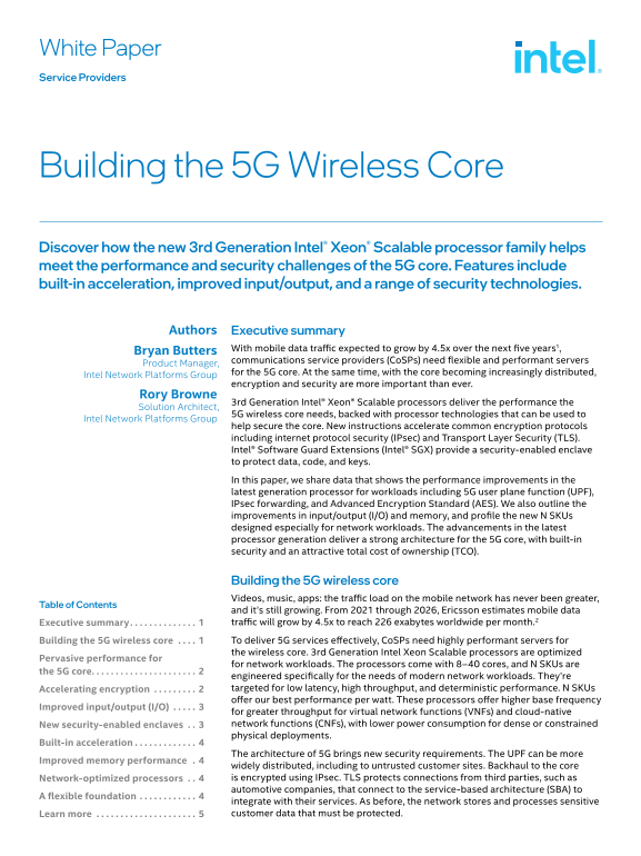 Intel White Paper: Building 5G Wireless Core - Page 1