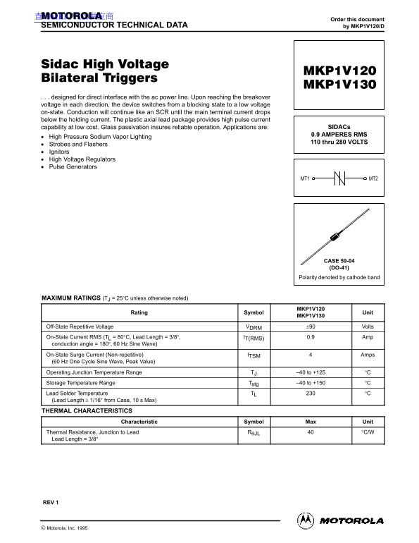Motorola MKP1V120 MKP1V130 Data Handbook - Page 1