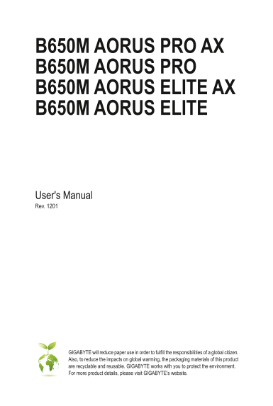 B650M AORUS ELITE (rev.1.0) User Manual English (Version 1201) - Page 1