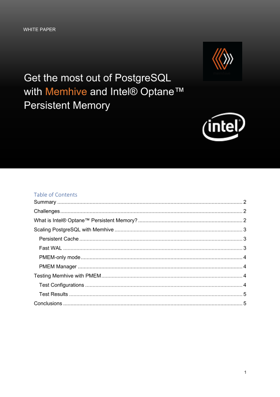 Intel White Paper on PostgreSQL with Memhive and Intel Optane Persistent Memory - Page 1