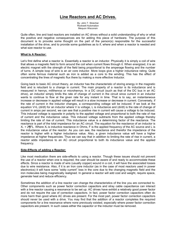 Rockwell Automation Line Reactors and AC Drives User's Guide and Specifications - Page 1