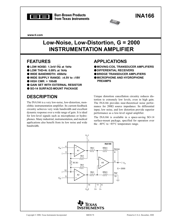 Texas Instruments INA166 Product Manual User Guide - Page 1
