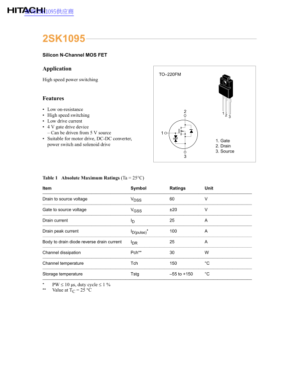 Hitachi 2SK1095 Data Sheet - Page 1