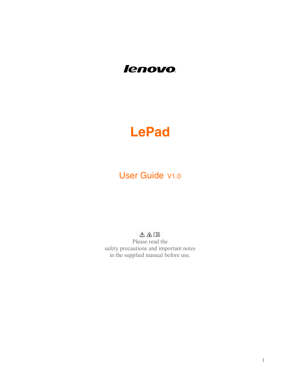 Lenovo LePad User Guide - Page 1