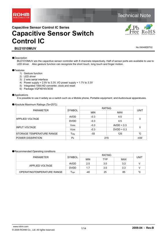 ROHM BU21010MUV Data Sheet - Page 1