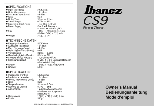 Ibanez Electronics CS9 (Discontinued Model) Manual - Page 1