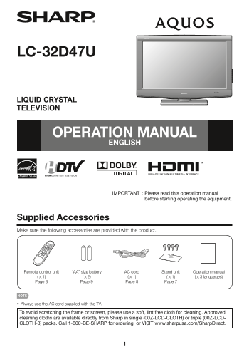 SHARP LC-32D47U Operation Manual - Page 1