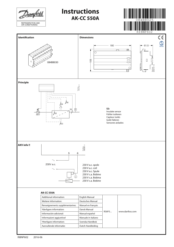 Danfoss Instructions AK-CC 550A Installation Guide - Page 1