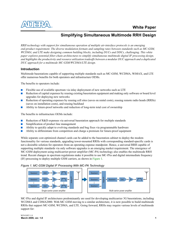 Intel White Paper Simplifies Simultaneous Multi-Mode RRH Hardware Design - Page 1