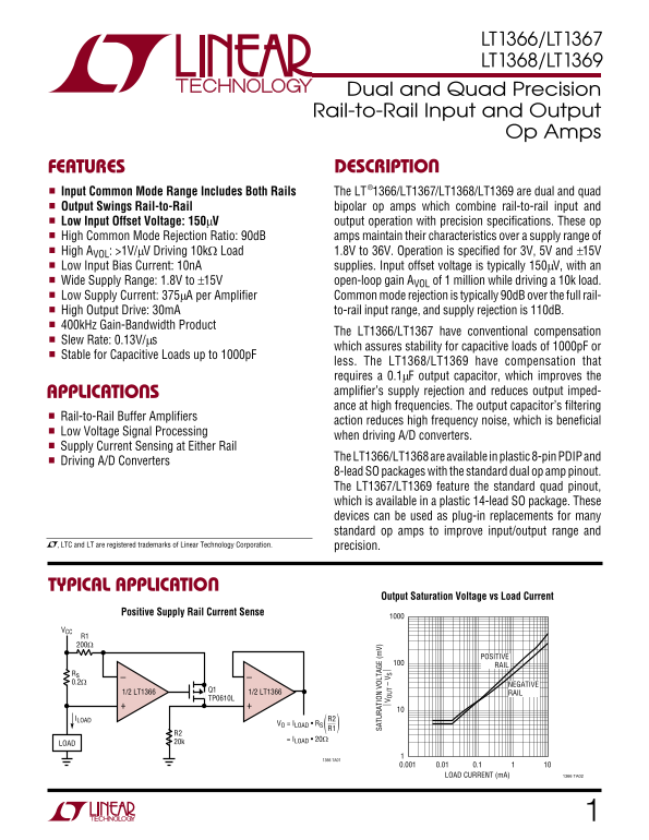 LINEAR TECHNOLOGY LT1366 LT1367 LT1368 LT1369 User Manual and Technical Specifications - Page 1