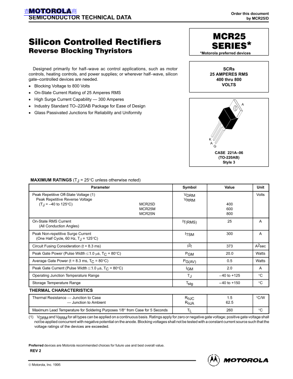 Motorola MCR25 Series Data Handbook - Page 1