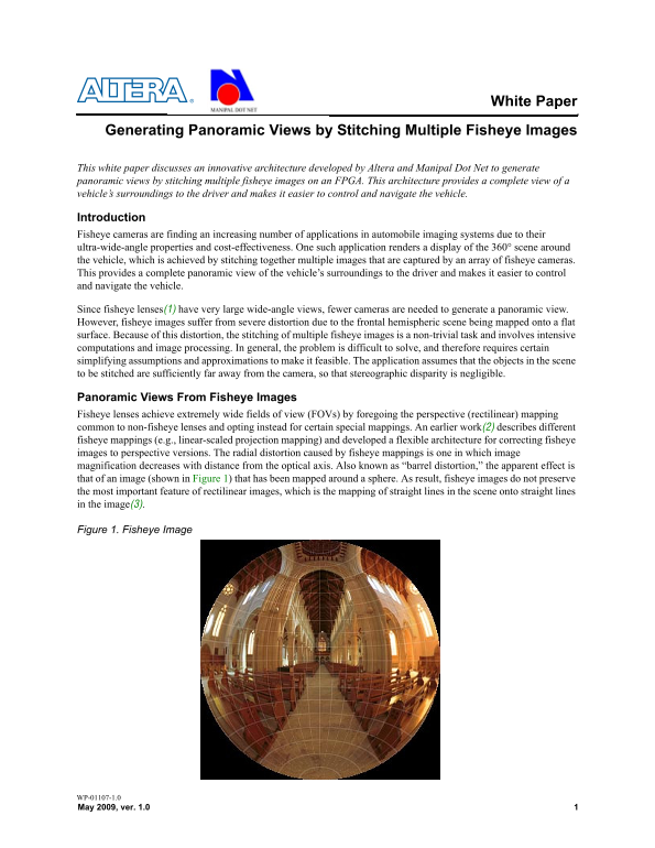 Intel White Paper on Generating Panoramic Views by Stitching Multiple Fisheye Images - Page 1