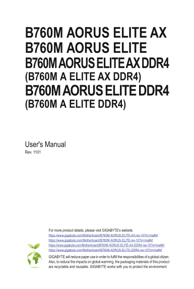 B760M AORUS ELITE (Rev.1.0) User Manual English (Version 1101) - Page 1
