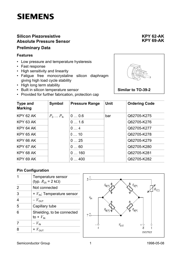 SIEMENS KPY 62-AK, KPY 69-AK Data Sheet - Page 1