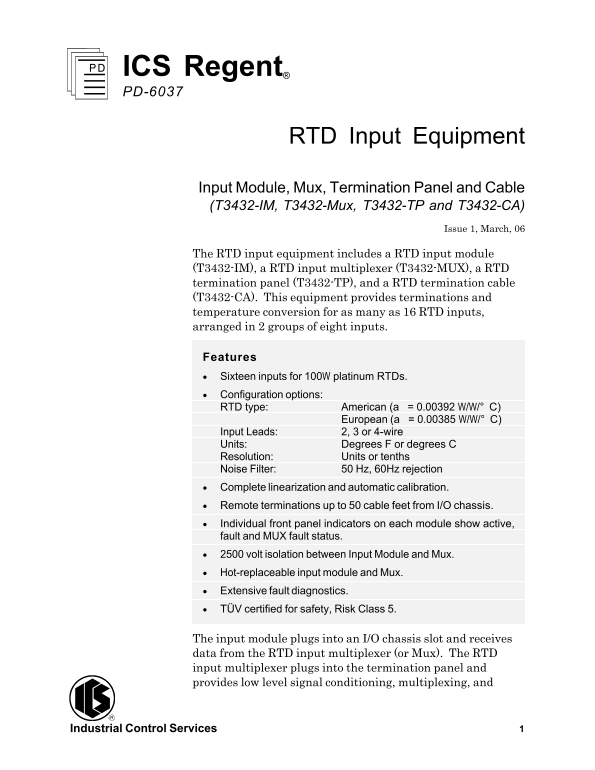 Rockwell Automation ICS Regent RTD Input Equipment User Manual and Instructions - Page 1