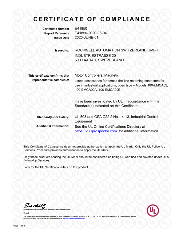Rockwell Automation 100-E IEC Contactors Series Interlocks - UL Listed User's Manual and Instructions - Page 1
