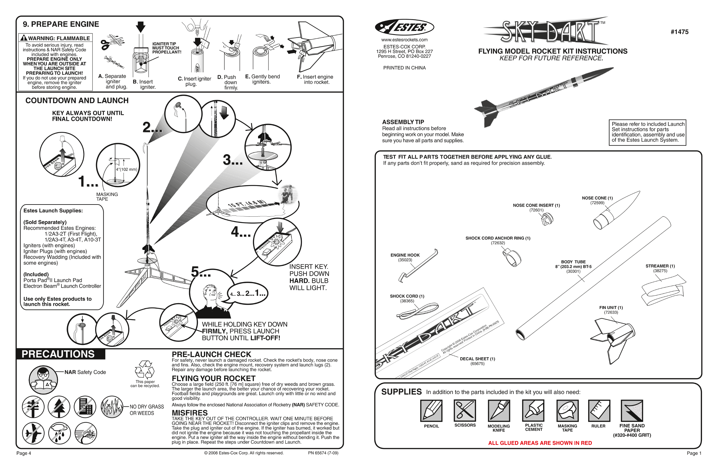 ESTES 1475 - Sky Dart Manual - Page 1