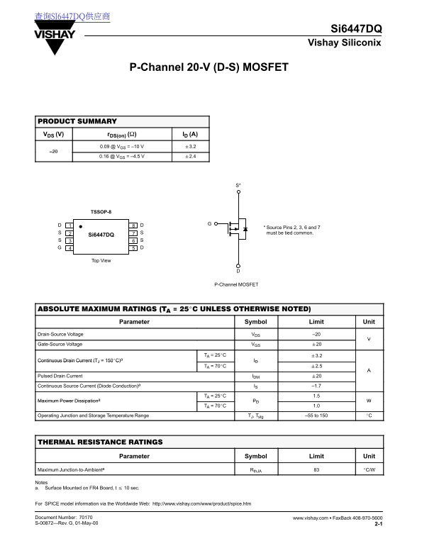 Vishay Si6447DQ Data Sheet - Page 1