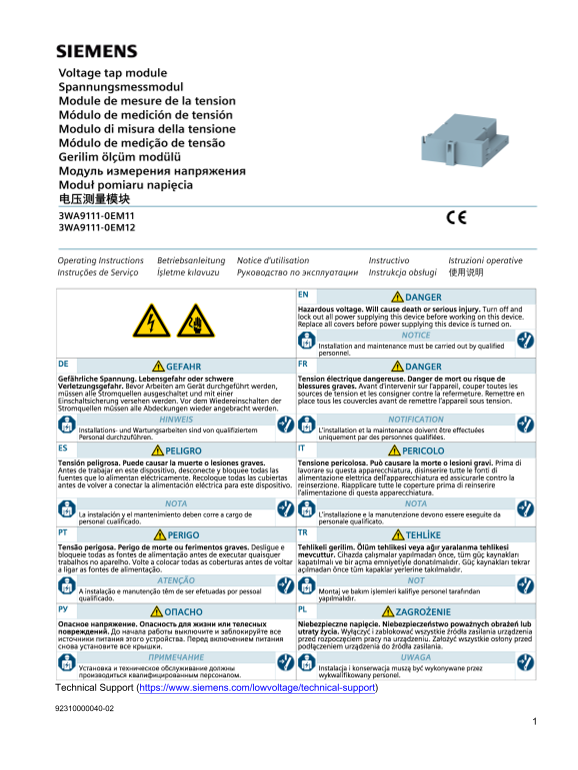Siemens Industrial Voltage Measurement Module User Manual - Page 1