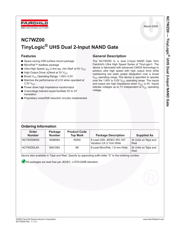 Fairchild NC7WZ00 Data Handbook - Page 1